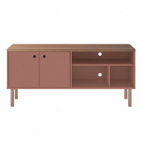 Manhattan Comfort 3LC2 Windsor 53.54 Modern TV Stand with Media Shelves and Solid Wood Legs in Ceramic Pink and Nature